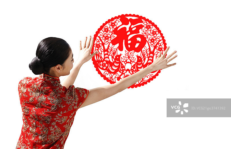 东方青年女人贴剪纸图片素材