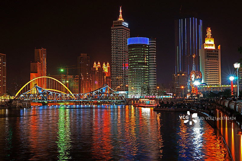 天津海河风光夜景图片素材