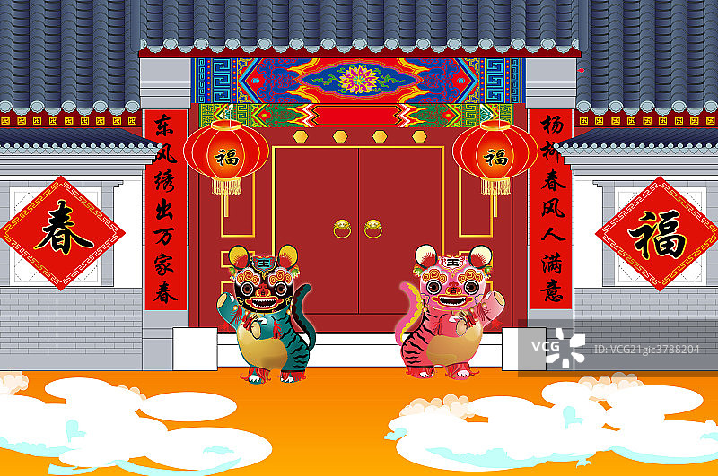 老虎迎春图片素材