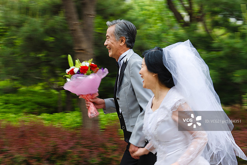 东方老年夫妇穿婚纱图片素材