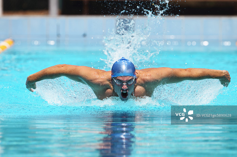青年男子蝶泳图片素材