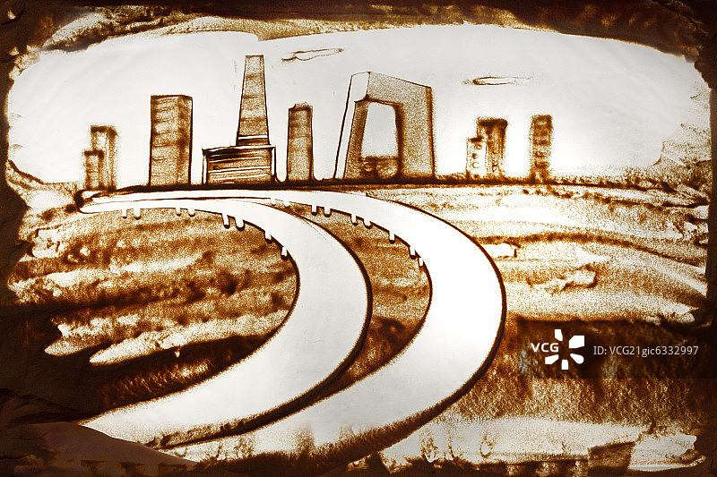 北京城市建筑沙画图片素材