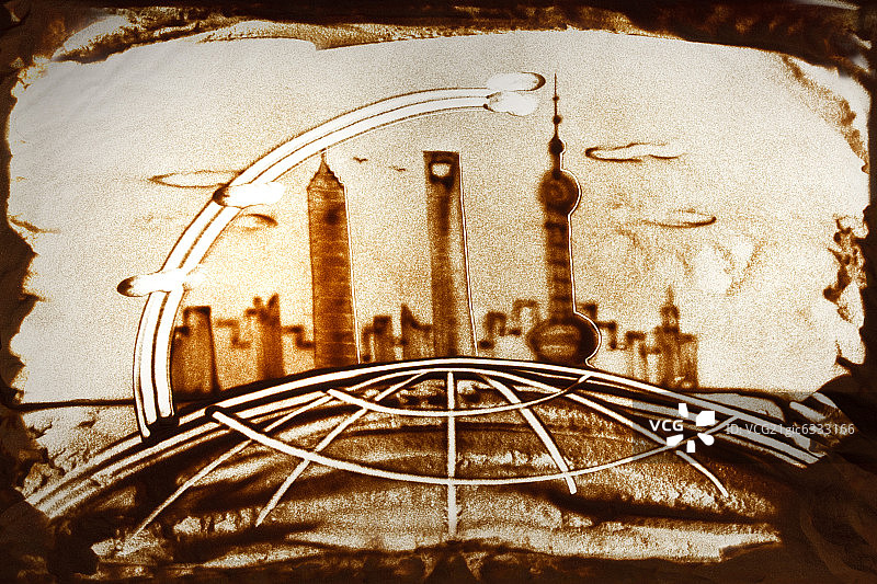 上海城市建筑沙画图片素材