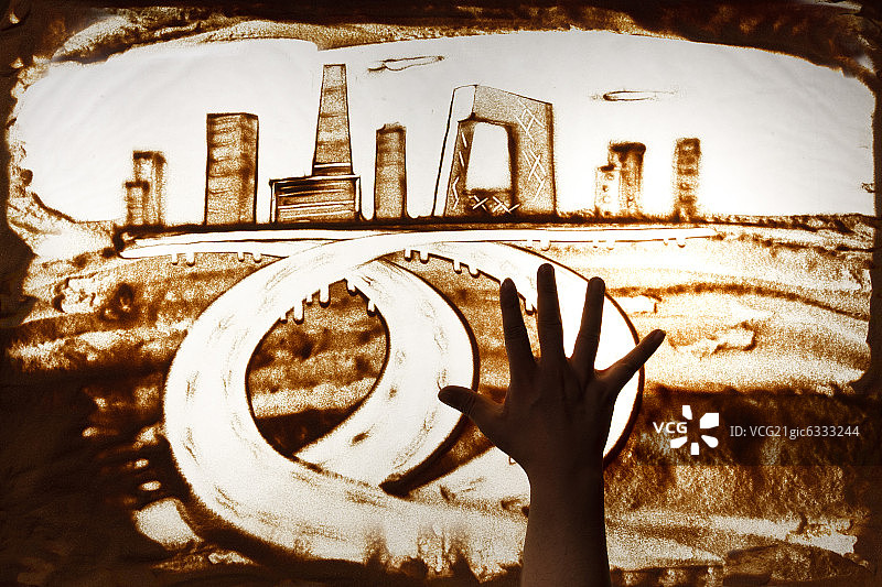 沙画北京城市建筑图片素材