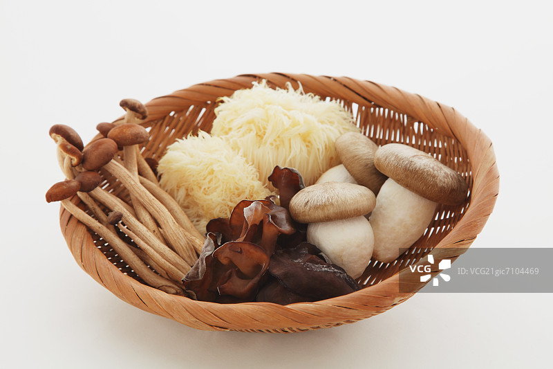 木篮里的混合蘑菇图片素材