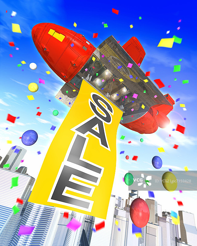 悬挂印有“SALE”字样的广告飞艇图片素材