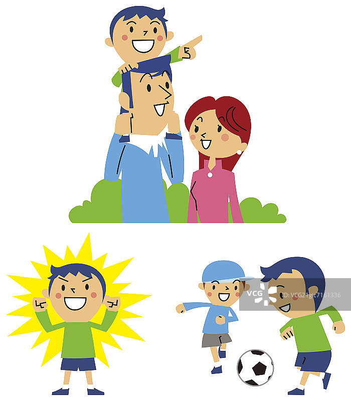 有家人和朋友的男孩插画图片素材