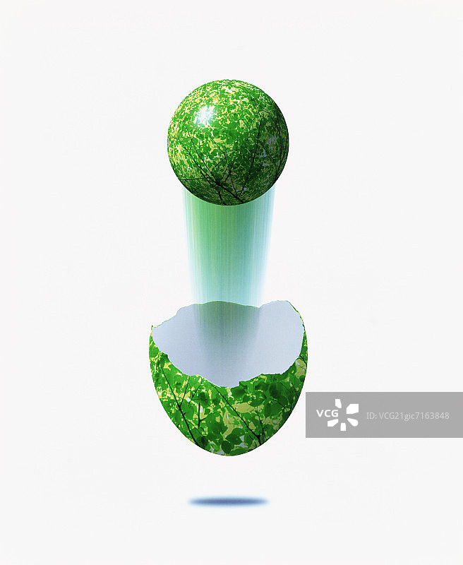 绿色鸡蛋和跳出的地球图片素材
