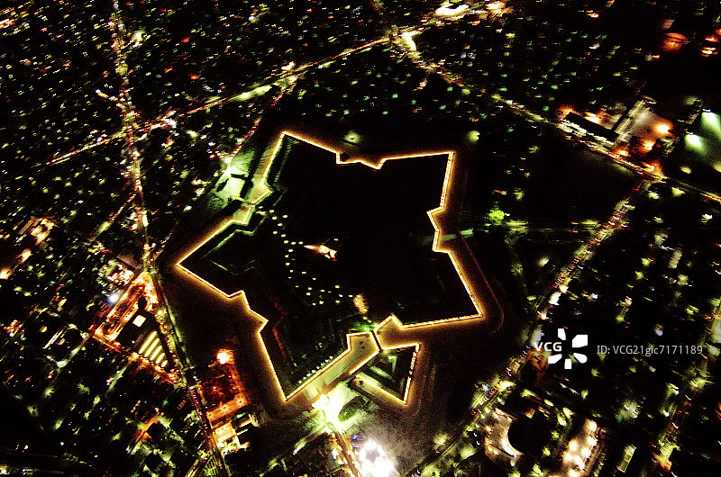日本北海道函馆市五棱郭夜景图片素材