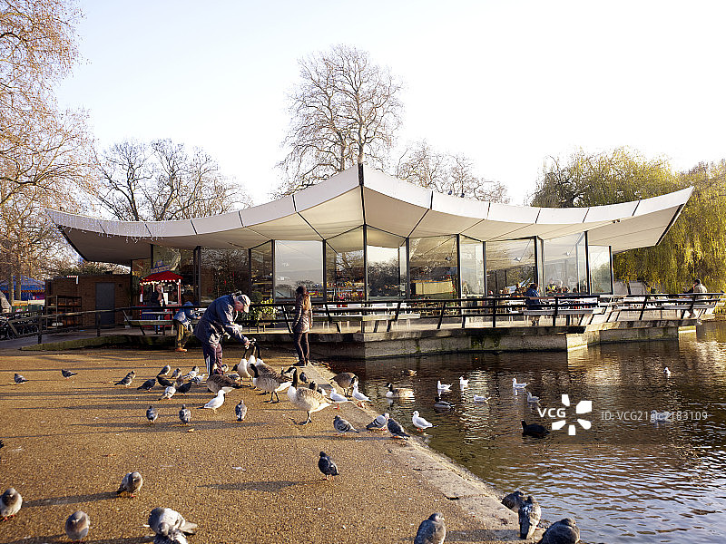 在蛇形湖喂鸟图片素材