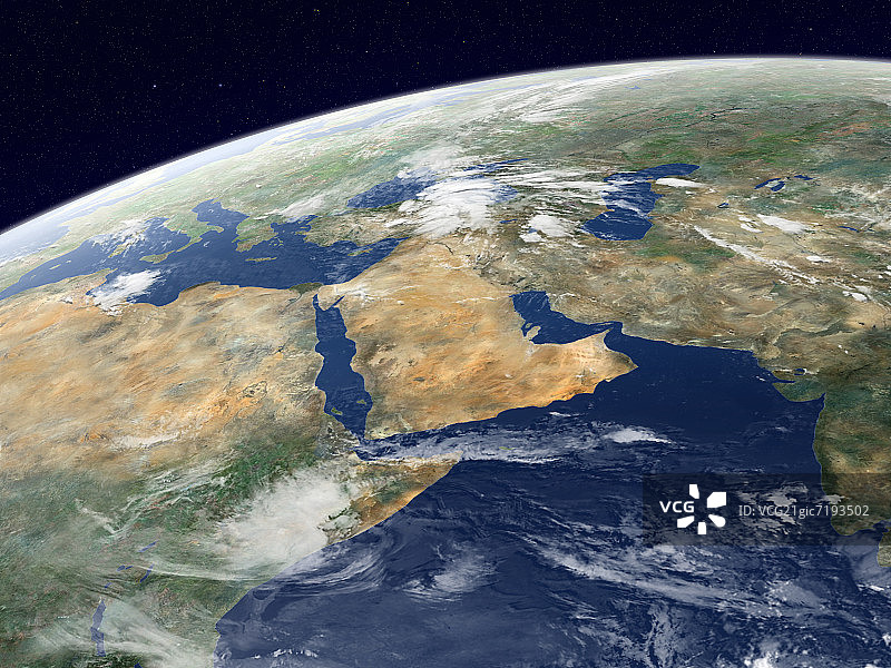 从太空看地球，中东图片素材