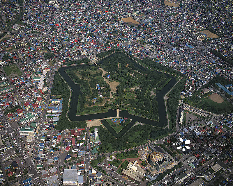 从天空看星形遗址：日本北海道函馆市五棱郭图片素材