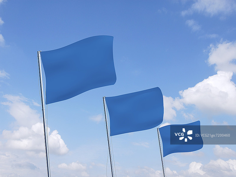 在空中飘扬的蓝色旗帜图片素材