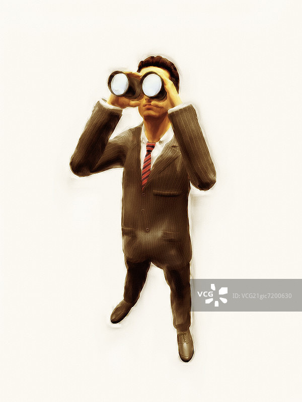 商务人士使用双筒望远镜观察图片素材