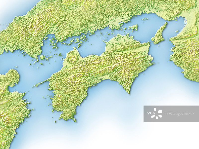 电脑生成的日本地图，焦点对准四国图片素材