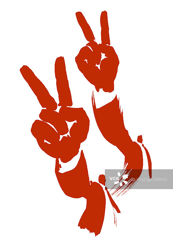 两个商人做和平手势的红色图像图片素材