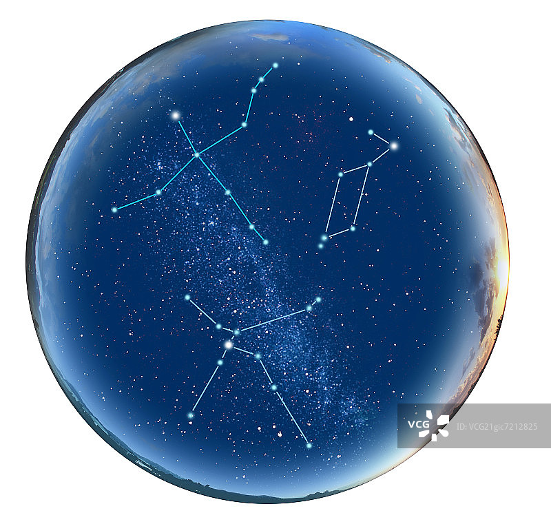 占星符号（天琴座、天鹅座、天鹰座）照片，白色背景图片素材