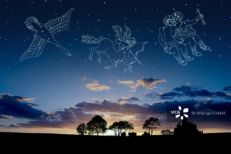 占星符号（天鹅座、射手座、双子座）图片素材