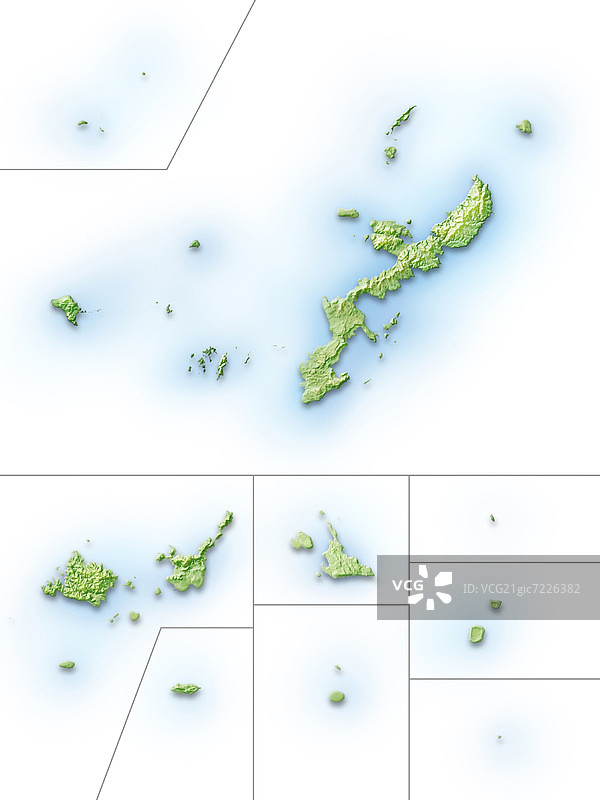 日本冲绳及其岛屿的数字生成地图图片素材