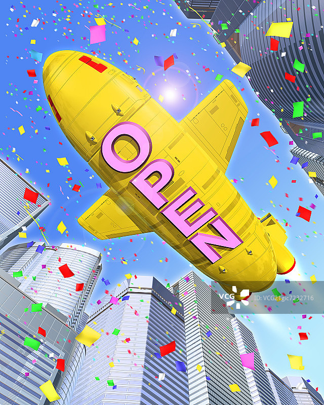 飞艇广告气球，在底部写着“OPEN”图片素材