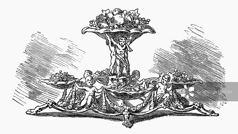 特殊场合用的旧式分层水果架（插画）图片素材