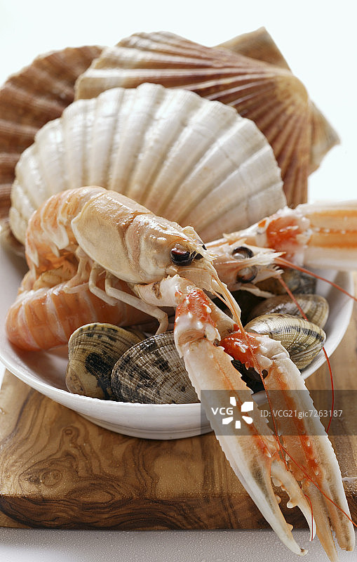 鳌虾贝类，白色盘子图片素材