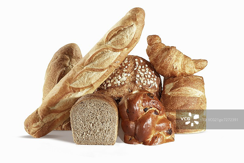 黑色背景上的各种面包图片素材