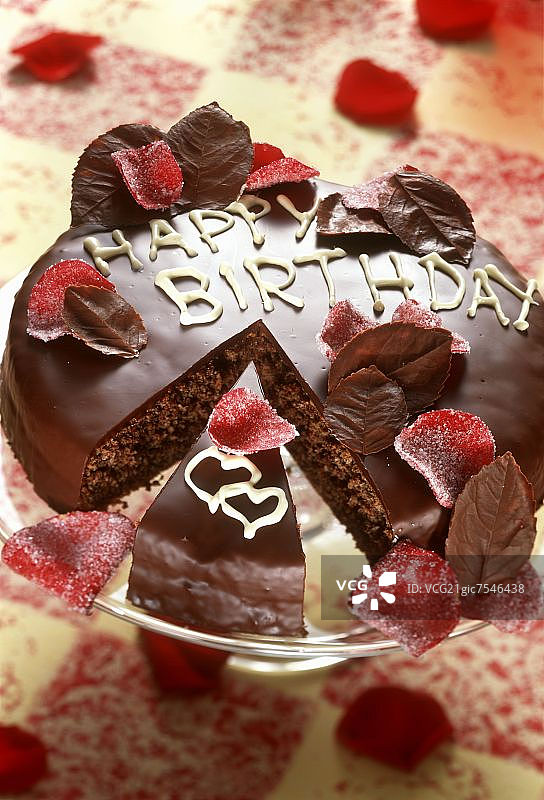 带有糖写字的生日萨赫蛋糕图片素材
