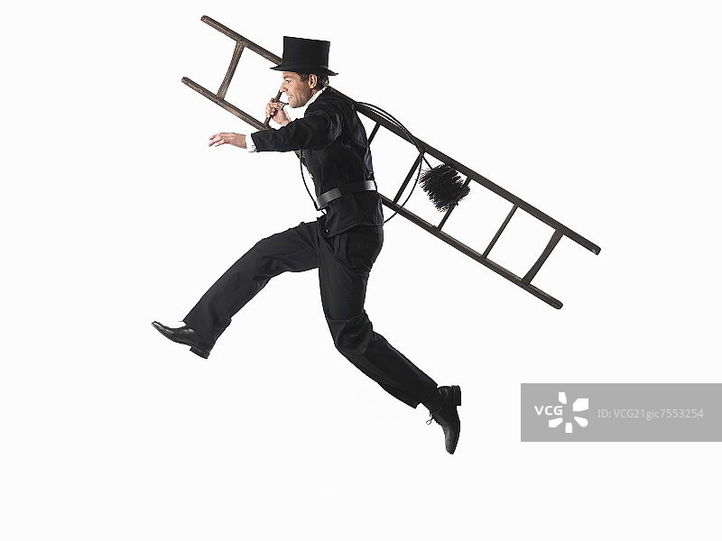 带有梯子的烟囱清洁工图片素材