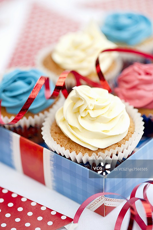 迷你纸杯蛋糕与彩色糖霜图片素材