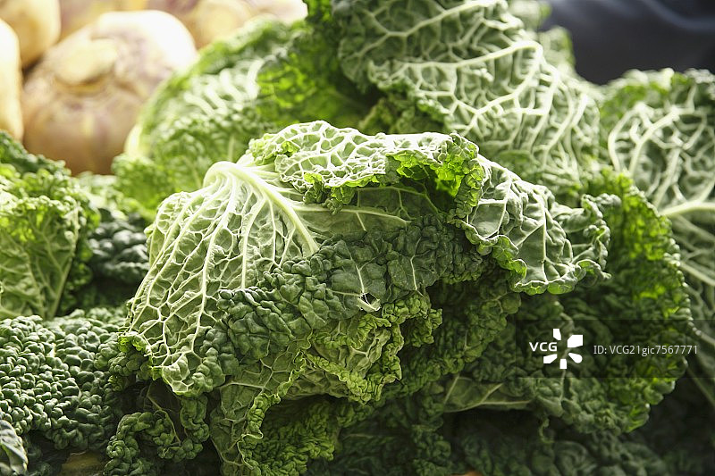 爱尔兰班特里农贸市场上的有机皱叶甘蓝图片素材