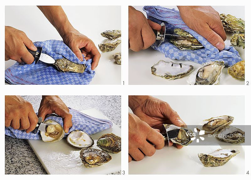 用开牡蛎刀打开牡蛎图片素材