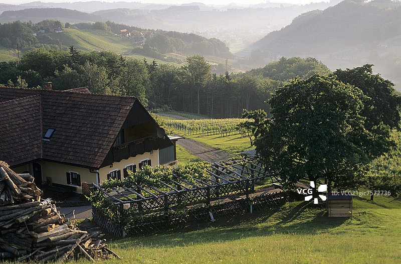 施蒂利亚奥地利加姆利茨的Buschenschank酒馆图片素材