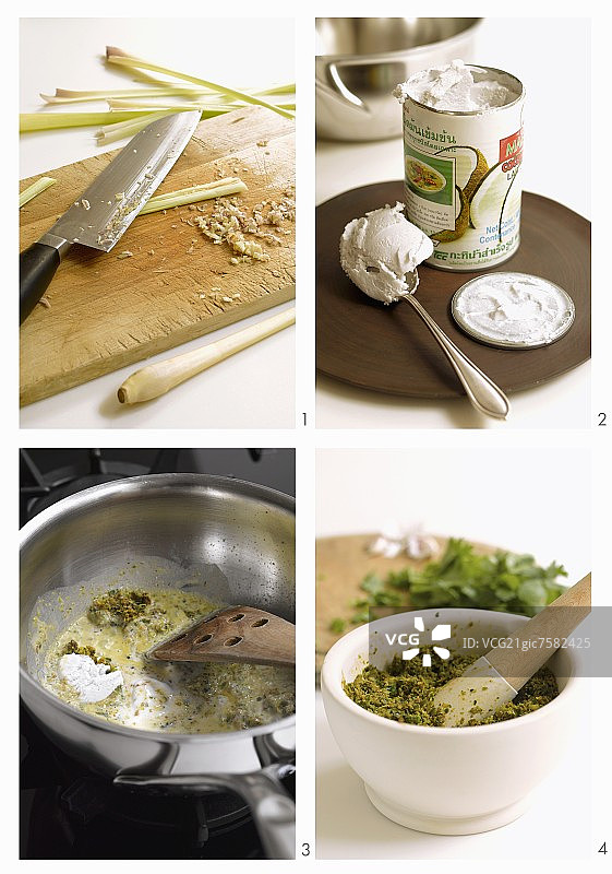 绿咖喱的制作过程图片素材