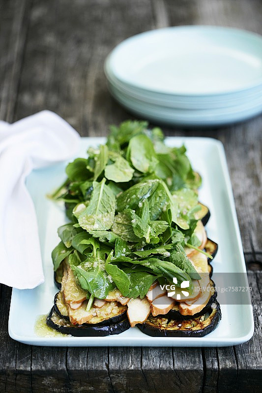 烟熏鸡肉茄子沙拉图片素材