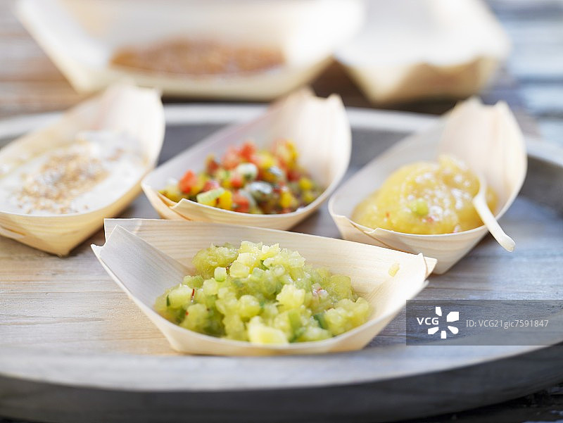 各种蘸酱（菠萝沙司、花生酱、黄瓜酱、沙司）图片素材