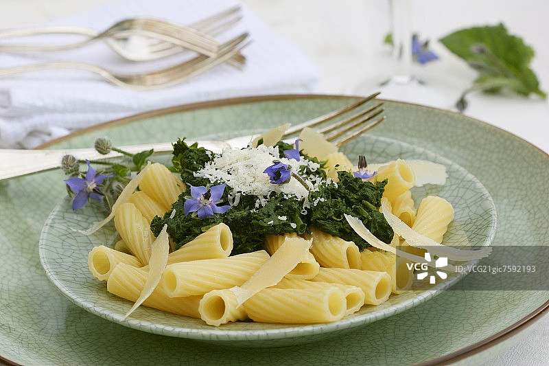 琉璃苣和帕尔马干酪 Rigatoni 面图片素材