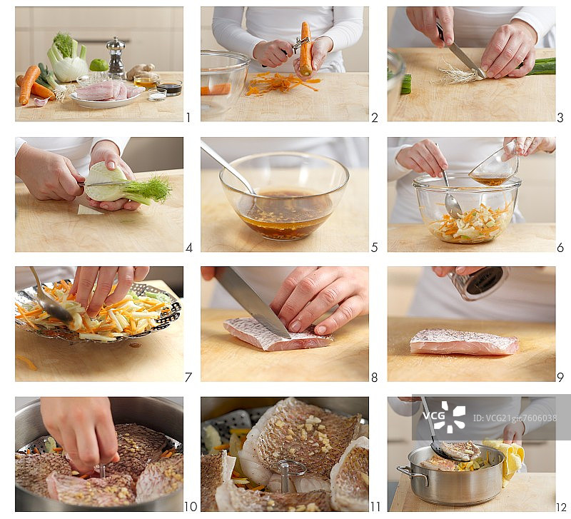 清蒸红鲷鱼配蔬菜图片素材