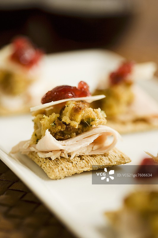 火鸡蔓越莓馅饼干开胃菜图片素材
