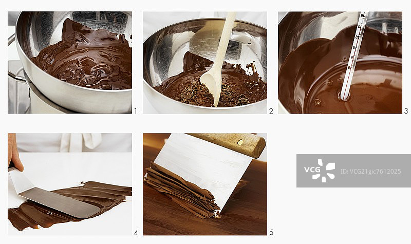 调温巧克力和制作巧克力碎屑图片素材