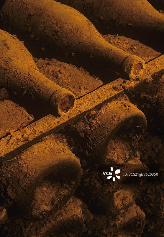 勃艮第波玛城堡的旧酒瓶图片素材