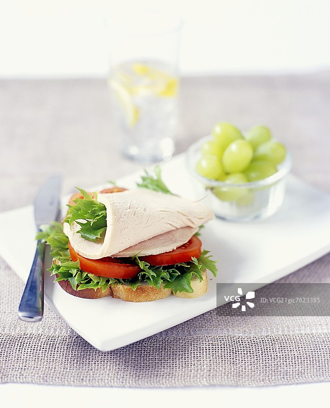 火鸡肉生菜番茄开放式三明治图片素材