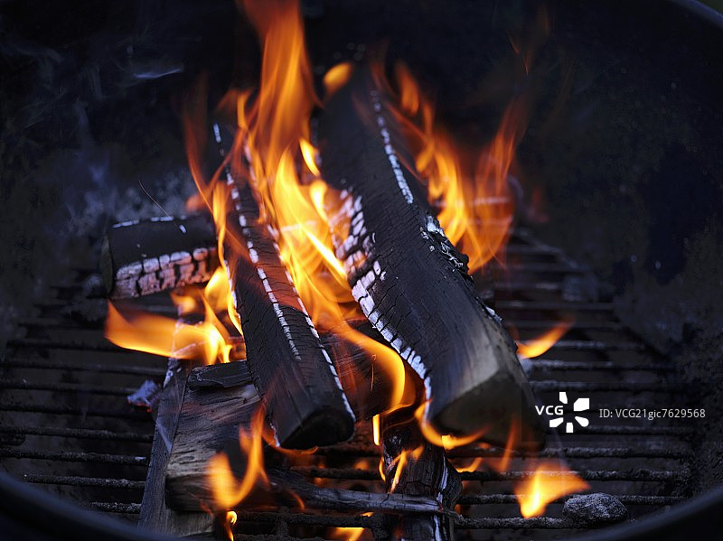 烧烤架上燃烧的木炭图片素材