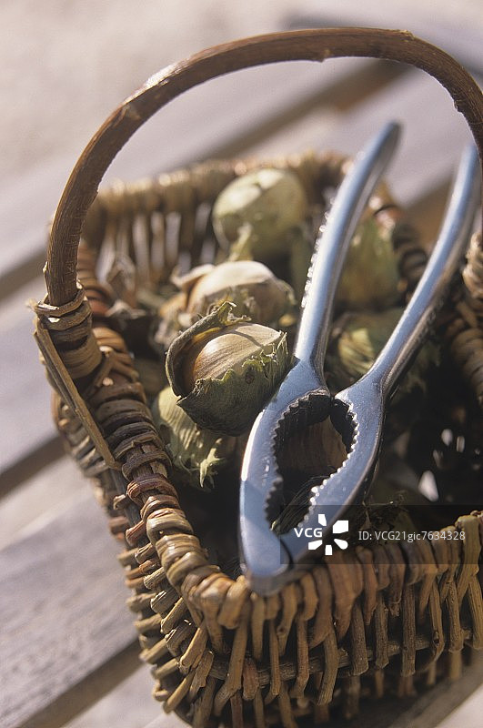 篮子里的榛子和胡桃夹子图片素材