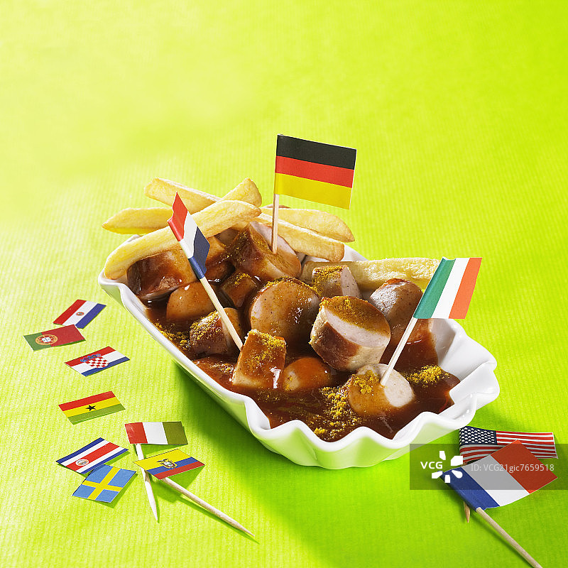 带旗帜的咖喱香肠图片素材