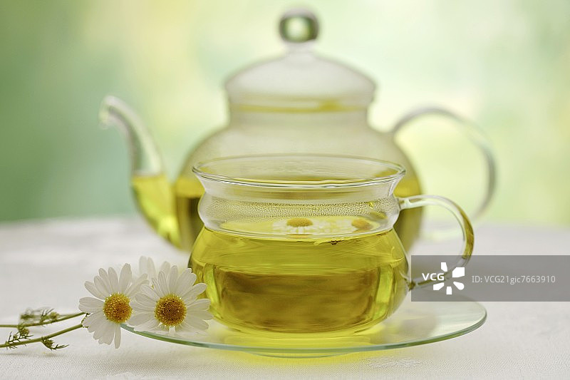 玻璃杯和罐子里的洋甘菊图片素材