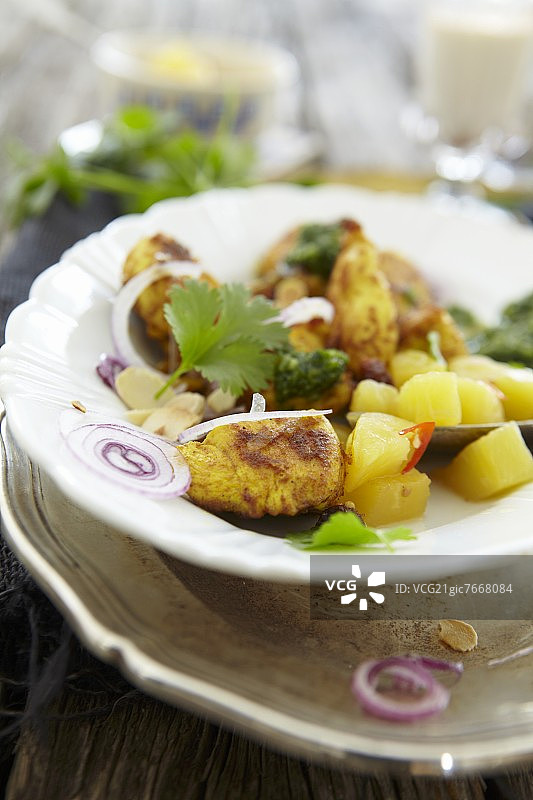 菠萝咖喱鸡肉图片素材