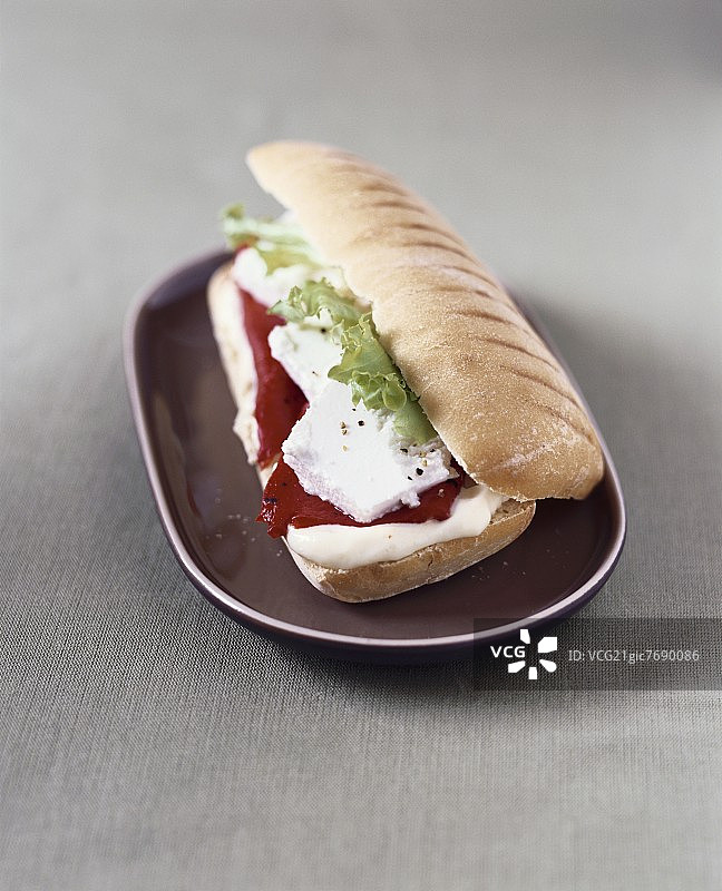 搭配蛋黄酱、山羊奶酪和红辣椒的帕尼尼图片素材