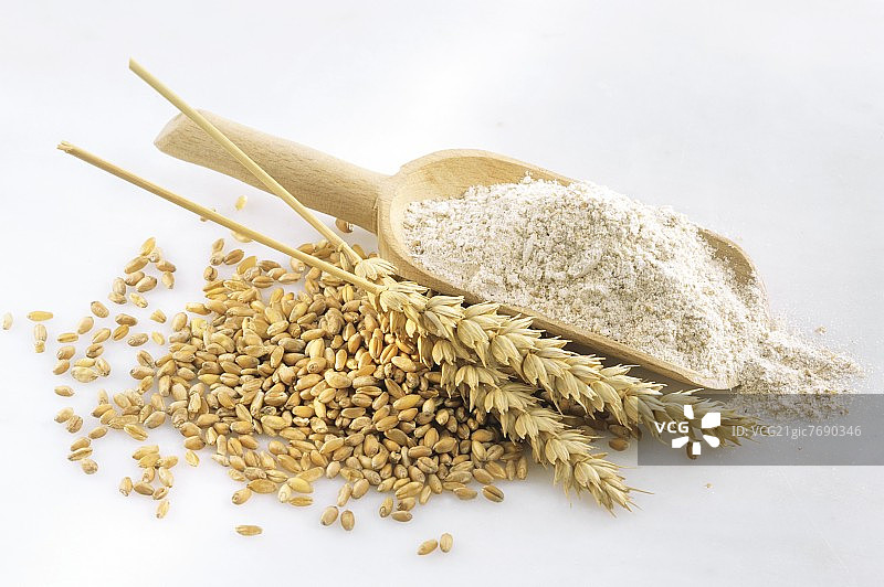 小麦粒、麦穗和小麦粉图片素材