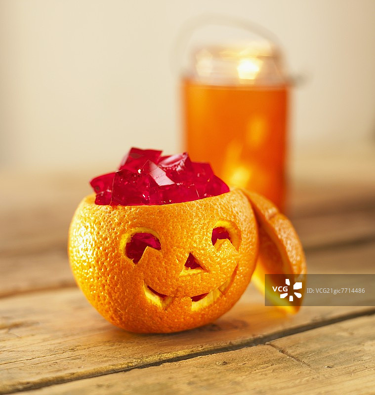 万圣节用橙子果冻立方体图片素材